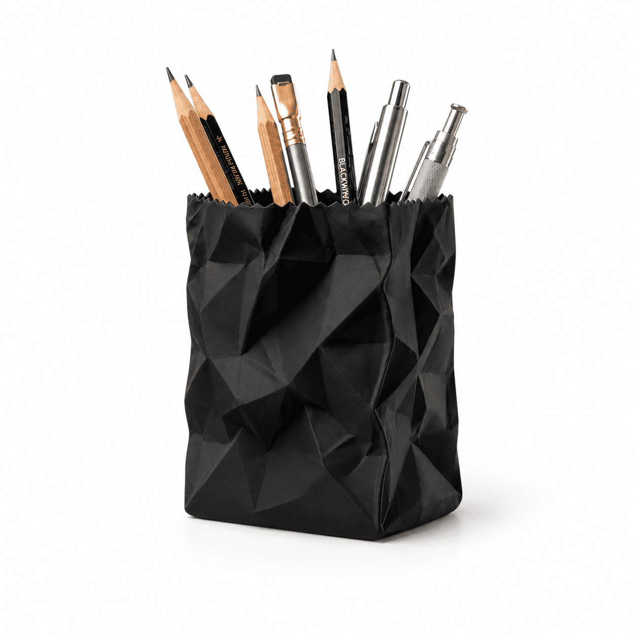 Crumpled Paper Bag Pen Holder – Modern 3D Printed Desk Organizer & Pencil Cup
